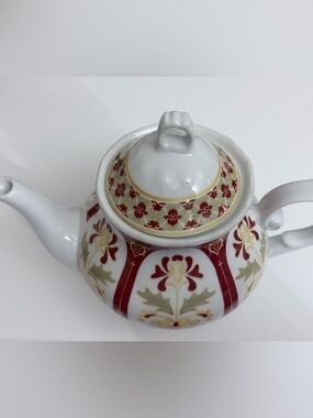 Porcelain Teapot with Lid Burgundy Gold Scottish Thistle Celtic Arabesque